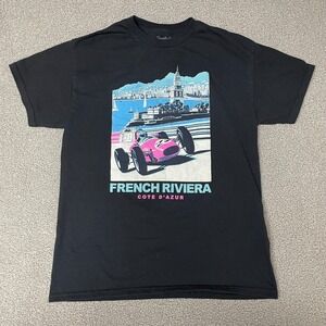 Popular girl french riviera cote d' azur race t-shirt womens medium black‎